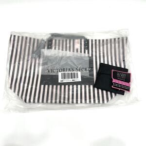 VICTORIA'S SECRET Striped Weekender Tote Bag Pink Black NWT + Hair Ties NEW
